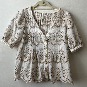 Anthropologie Pleated Eyelet Top